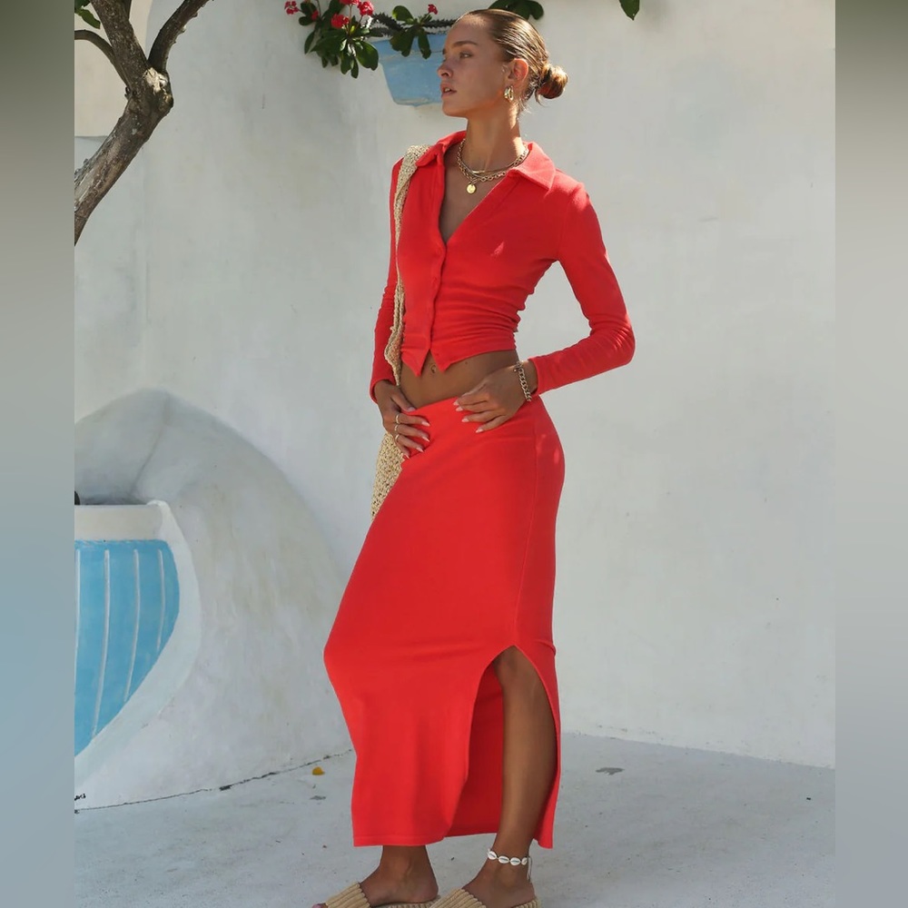 Araminta James Set BAILEY LONG SLEEVE CORAL & TERRY COLUMN SKIRT CORAL Small